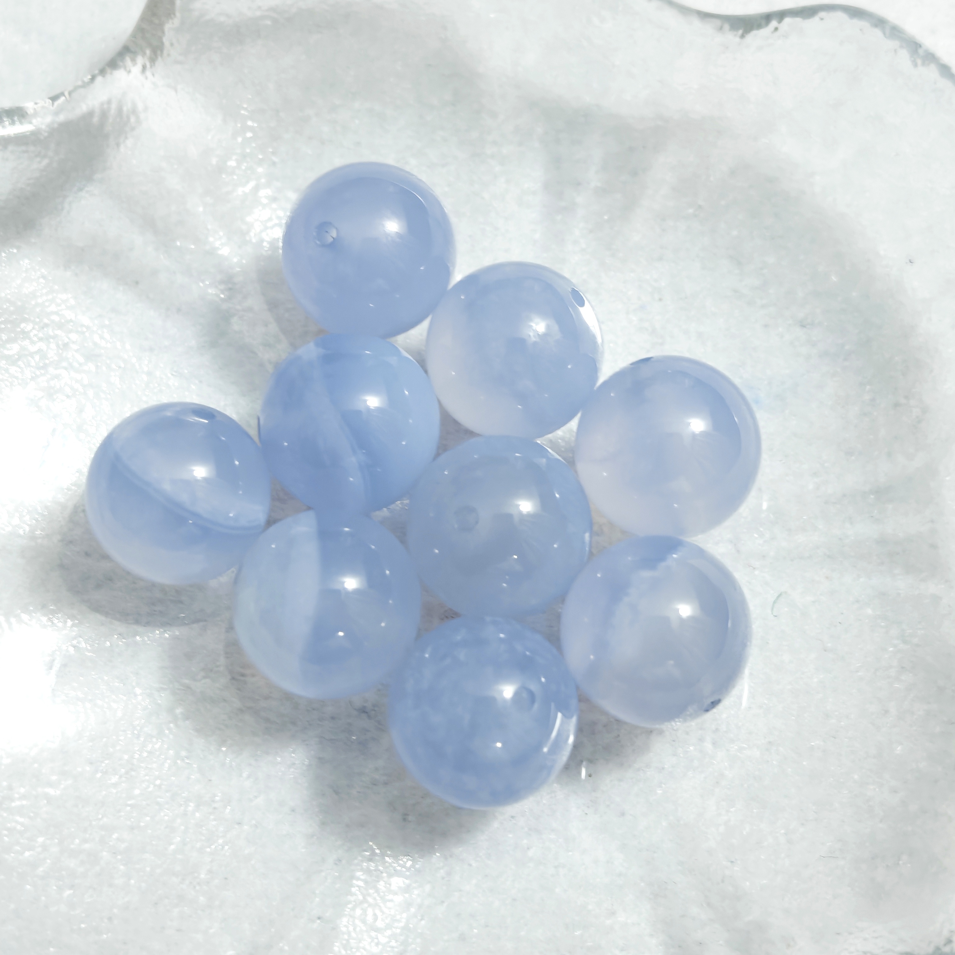 天然蓝纹石12mm圆珠蓝纹玛瑙蓝玉髓单珠手工串珠配件