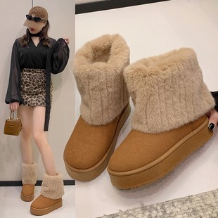 毛毛棉靴厚底防滑棉鞋 洋气时尚 加绒加厚2025新款 中筒雪地靴女冬季