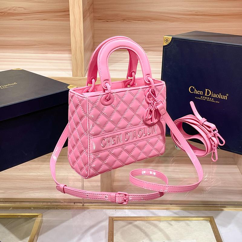 2024新款小众时尚真皮菱格手提戴妃包包高级感单肩斜挎包轻奢女包