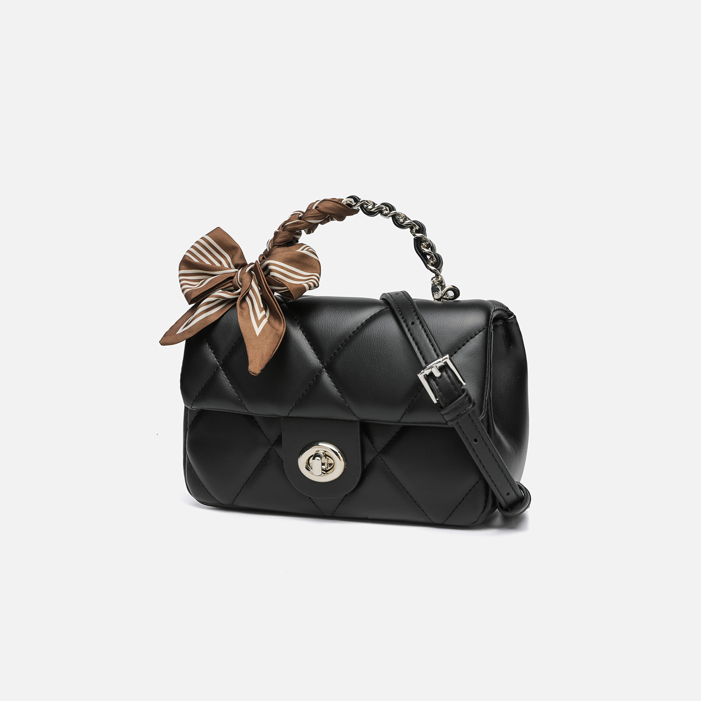 小众设计女包真皮菱格链条包