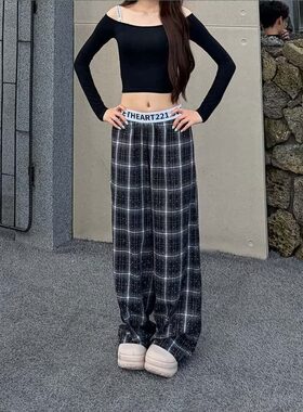 sweetheart221｜“闪闪格子裤”爆闪烫钻低腰宽松阔腿薄款直筒休