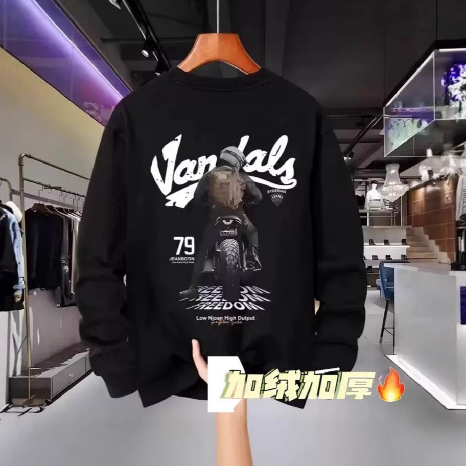 欧洲站美式潮牌纯棉圆领卫衣男秋