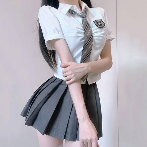 织野鹿jk制服学院风日系校供感收腰白衬衫长短袖百褶裙制服套装
