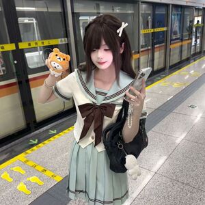 【御茶家】小巧莓夏日JK收腰水手服套装日系学院风校供制服百褶裙