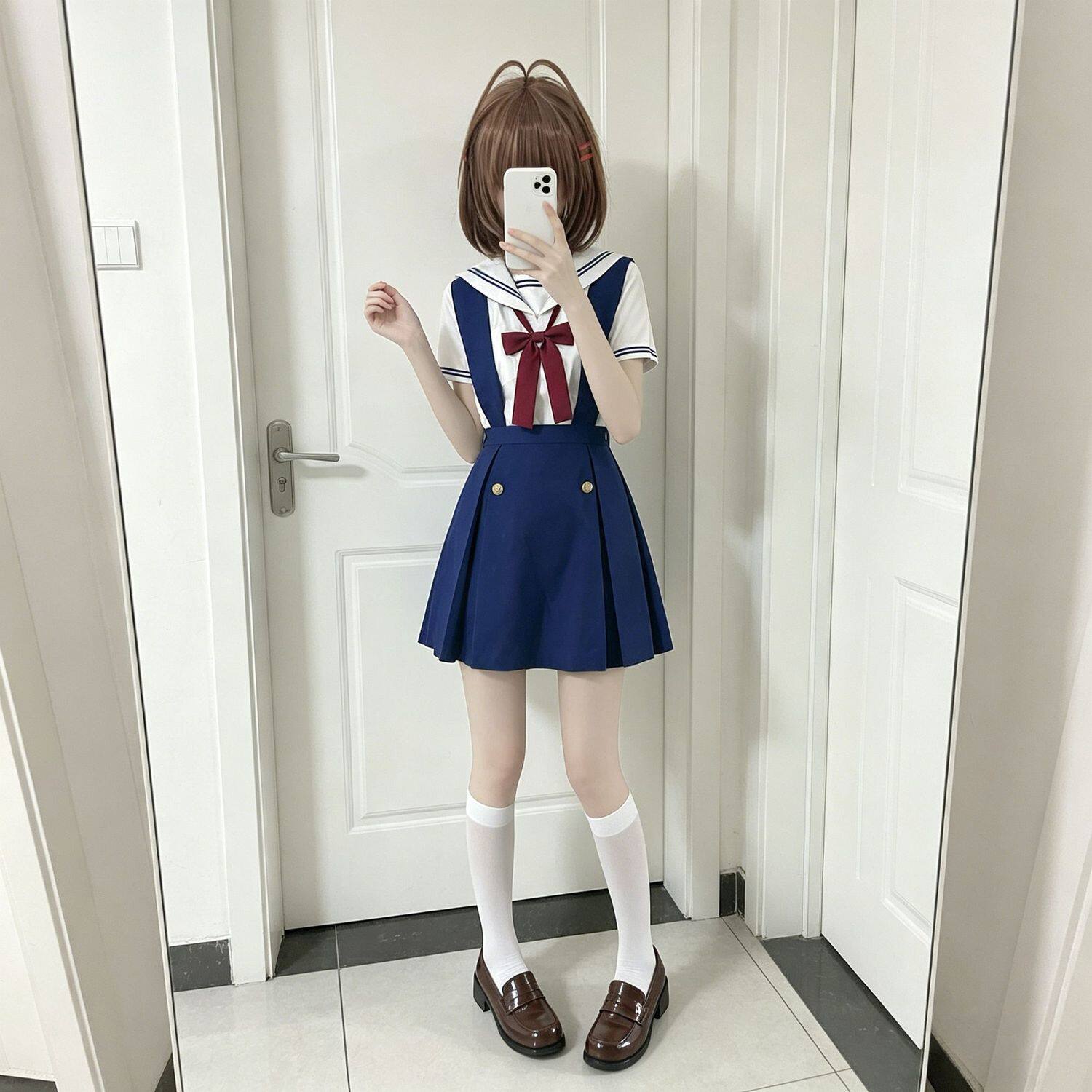 CLANNAD古河渚cos服夏季短袖校服日系学院jk水手服背带半身裙套装