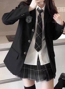 原创校供JK西装外套女2024新款秋冬加厚学院风制服套装休闲黑西服