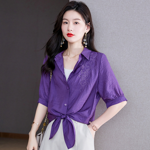 RM12275#民族风 夏季开衫复古精美刺绣宽松不规则衬衫棉麻女上衣