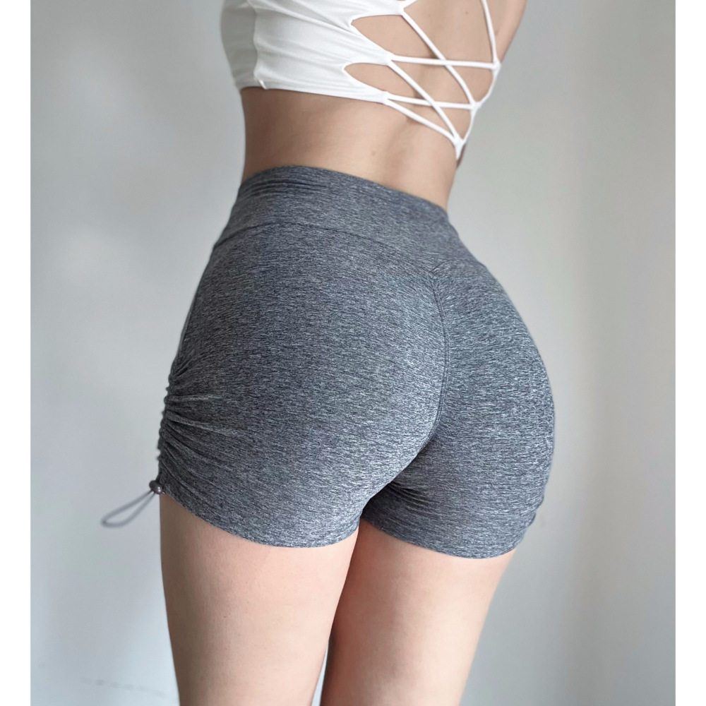 抽绳蜜桃提臀健身短裤女高腰透气运动紧身高弹力瑜伽三分短裤
