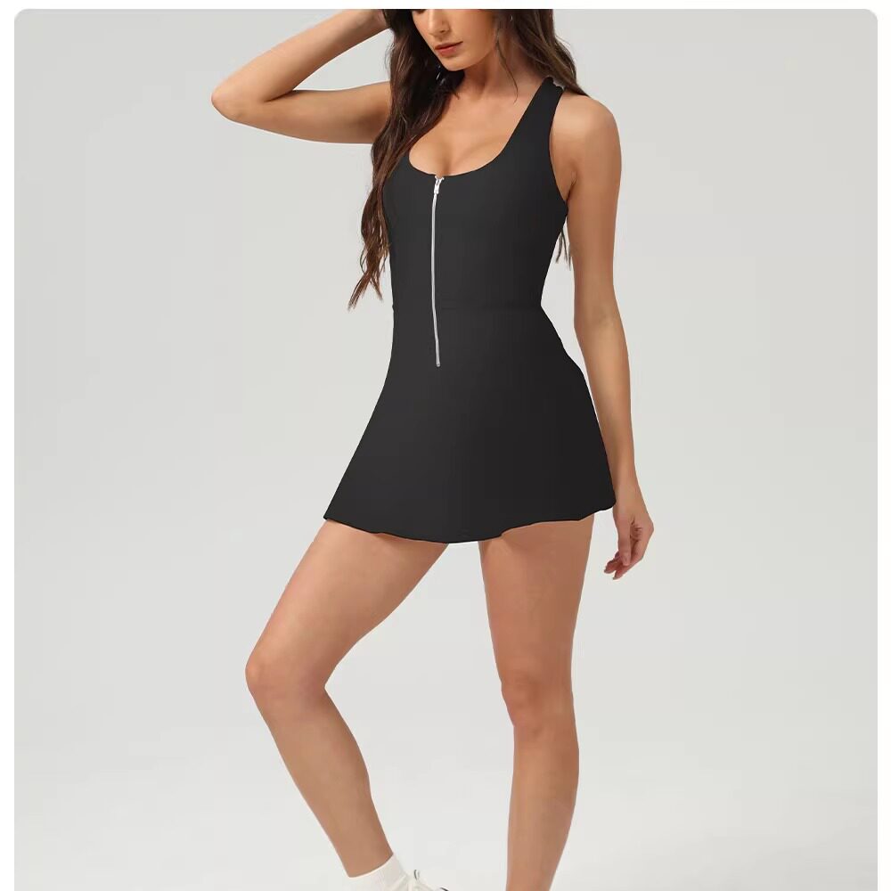 跨境速干无袖网球连衣裙冰感修身户外运动短裙防走光一体打底裤裙