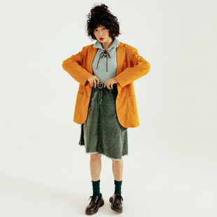 休闲饮料chill 宽松外套休闲上衣2024春 drink复古日系橘色西装