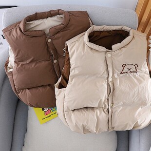 儿童冬季童装羽绒丝马甲 韩版宽松卡通小熊服马甲森系 童装发