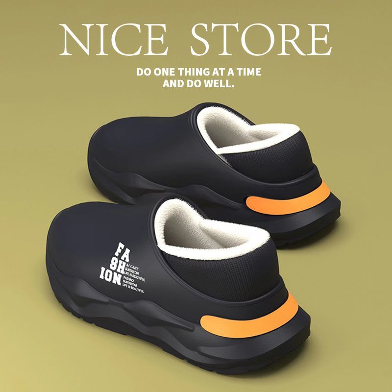 EVA防水棉拖鞋男冬季2025新款外穿加绒保暖厚底踩屎感包跟棉鞋