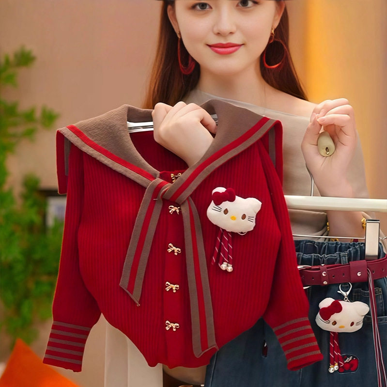 女童条纹针织开衫秋冬2026新款甜美风海军领毛线外套加厚打底衫潮,童装/婴儿装/亲子装,毛衣/针织衫,淘宝优惠券,粉丝福利购,淘宝优惠卷