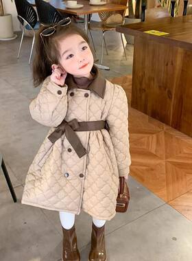女童棉服PU皮夹棉加厚棉衣中长款外套26秋冬装新款外贸童装代发