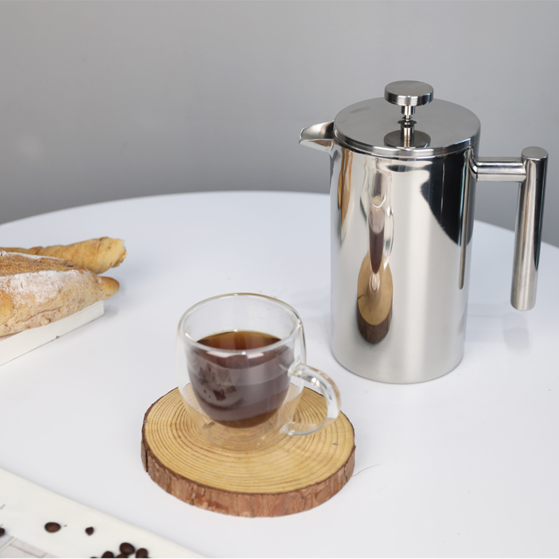 大厂1L大容量双层不锈钢法压壶 双重过滤保温壶茶壶易清洗有份量