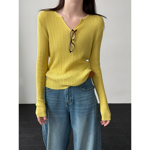 显瘦小众打底衫 鹿西 新款 女2026春季 内搭上衣T恤ss1002 坑条针织衫