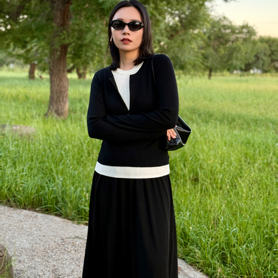 Ting2 Studio|深V纸片人|优雅老钱显瘦舒适螺纹假两件套头