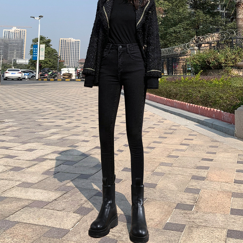 879百搭高腰牛仔裤女春冬装新款紧身小脚显瘦修身加长铅笔裤子