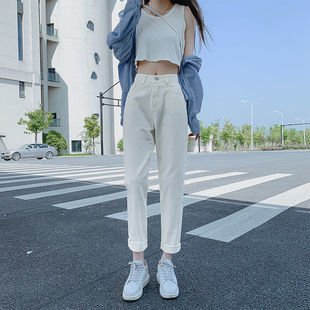 宽松直筒显瘦九分萝卜哈伦裤 393高腰牛仔裤 2022年新款 女秋季 薄款