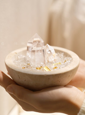 黄水晶摆件聚宝盆天然白晶消磁碗