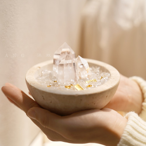 黄水晶摆件聚宝盆天然白晶消磁碗