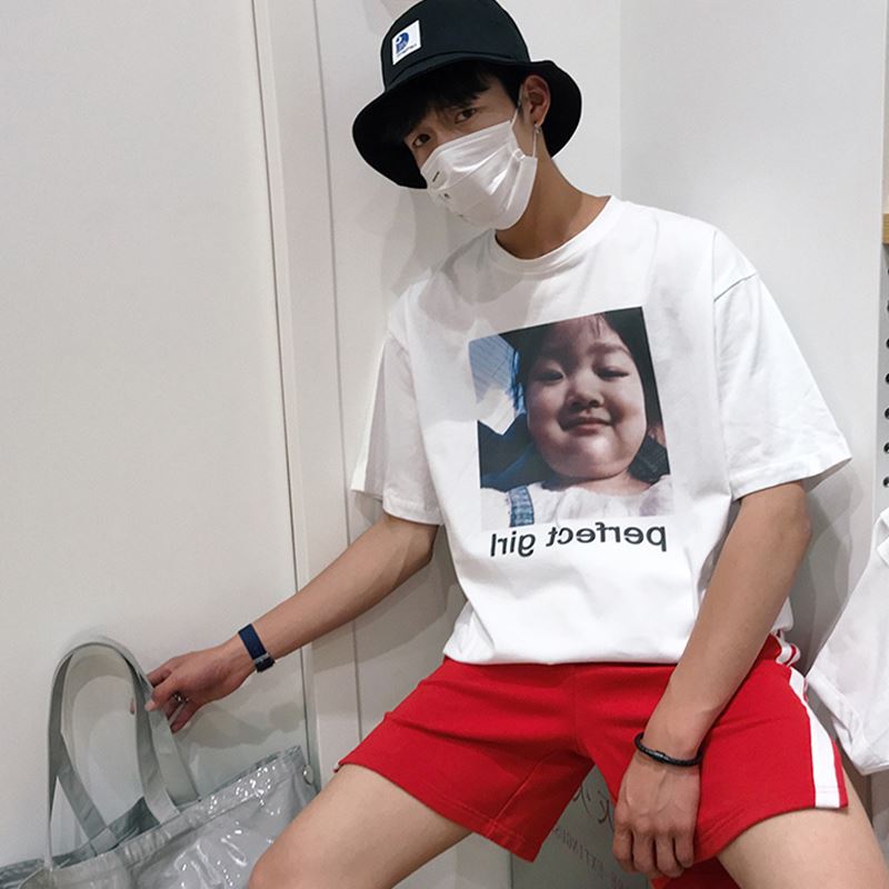 港风夏季文艺新款潮百搭网红权律二印花卡通学生男女短袖短袖T恤