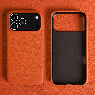 荔枝纹真皮适用苹果17Promax手机壳Air新款16Pro保护套轻奢高级感奢华15Plus纯色全包软皮质14防摔牛皮13外壳