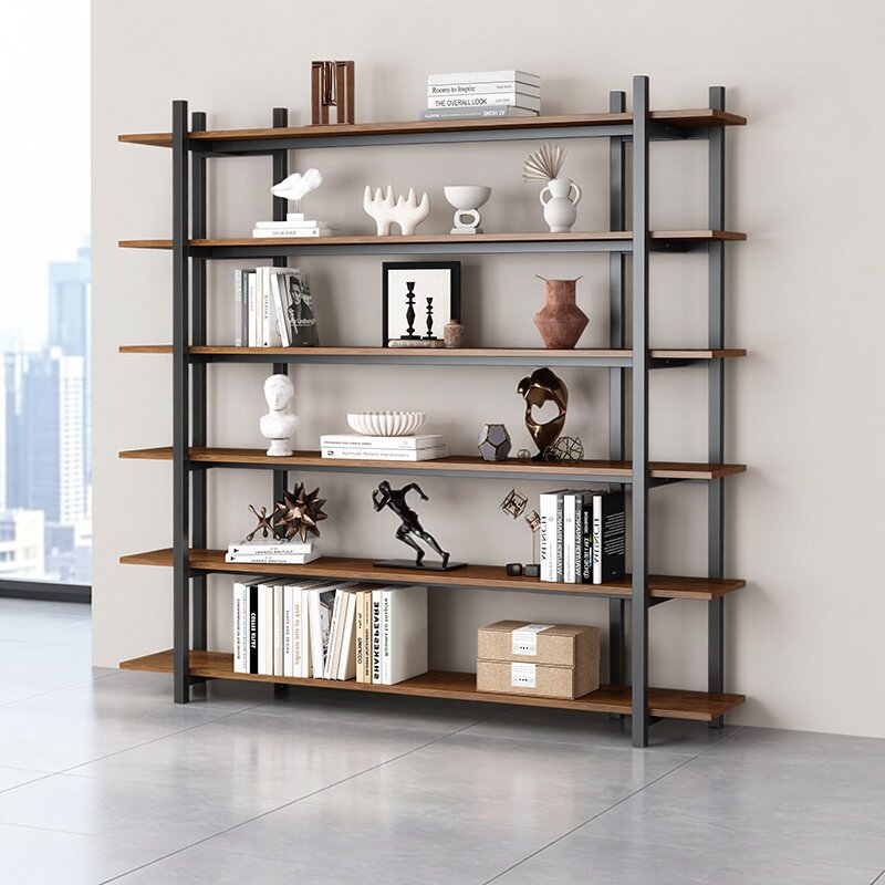 铁艺书架复古落地置物架简约一体靠墙储物展示架多层阅读架陈列架