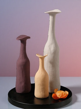 侘寂风手捏粗陶艺术花瓶肌理细景德镇陶瓷器摆件插花客厅民宿装饰