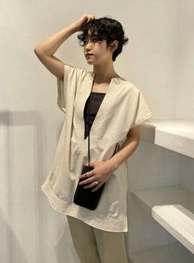Todayful!!!100%老式梭织棉 深V领 宽袖口Keyneck Pullover 衬衫