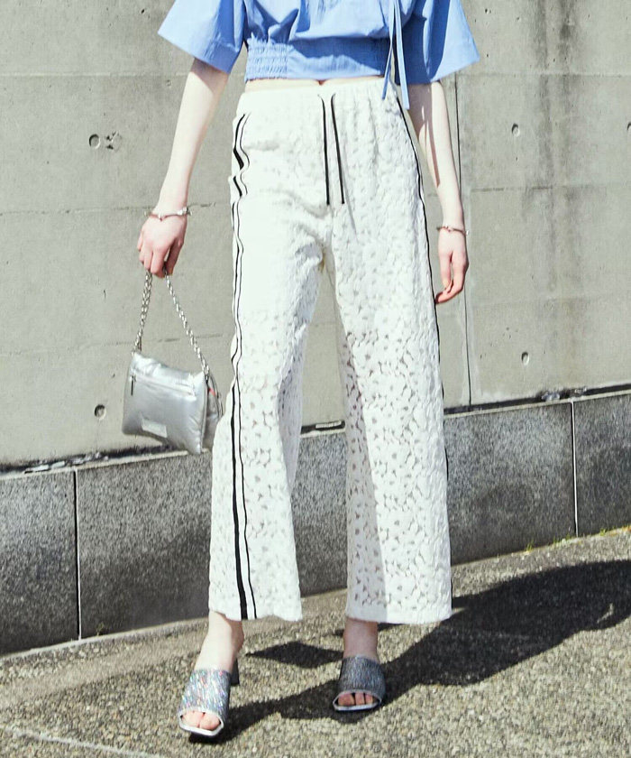 MAISON SPECIAL 镂空蕾丝 半里衬 弹性腰围 棉和尼龙混纺 休闲裤