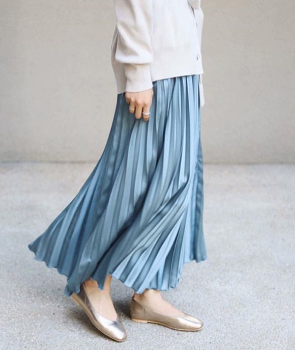 长裙百褶款弹性腰围光泽感