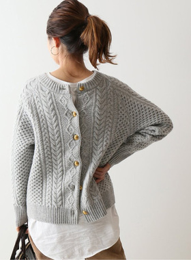 前后两穿!!FW 100%HAMILTON LAMBSWOOL羊毛 厚实暖 古典绞花 毛衣