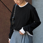 子刻意偏长哦 双下摆 拼色 FRAMEWORK 长袖 双层领 口 袖 双袖 TEE