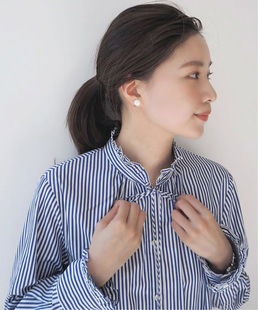 好看的!! IENA 经典定番 高密度梭织棉 领袖荷叶边 领口系带 衬衫