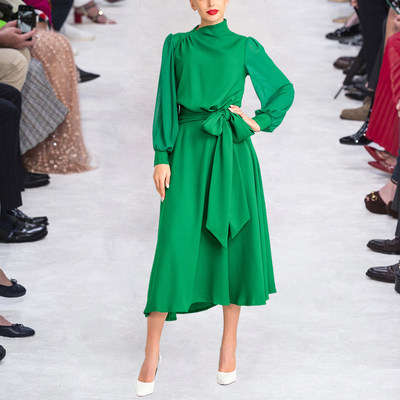 绿色高级感大摆裙小众设计新款