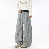 春季美式卡通动物刺绣牛仔裤男潮流宽松直筒弯刀长裤101HP58，男装牛仔裤，电商B203-1