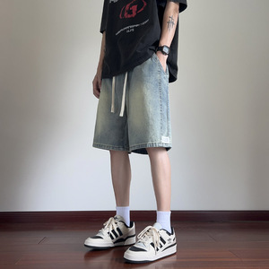 夏季新款美式复古水洗牛仔短裤男潮流ins宽松直筒五分裤 KZ22 P45图片