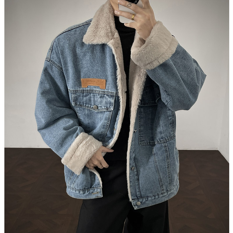 冬季复古高街座山雕兔毛棉衣男士潮流宽松加厚牛仔外套MY77P135，男装工装外套，电商B203-1