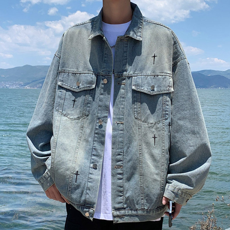 2025春秋季新款美式牛仔夹克男外套潮流刺绣休闲上衣JK35P95，男装夹克，电商B203-1
