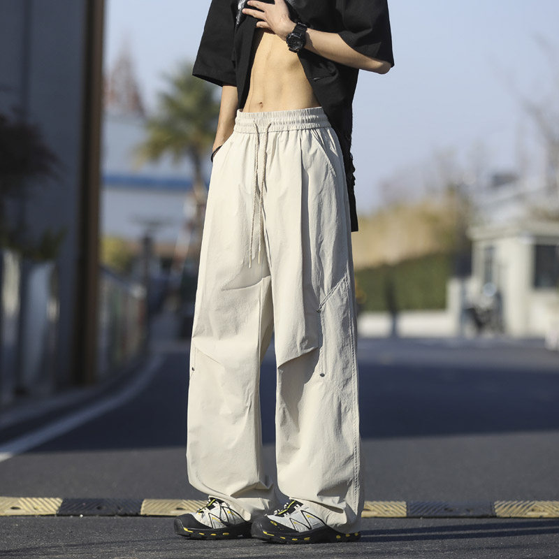 春夏季新款铆钉褶皱休闲裤男大码潮流宽松直筒伞兵裤2819特P45，男装休闲裤，电商B203-1