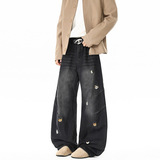 春季新款美式高街卡通动物刺绣牛仔裤男潮流宽松直筒长裤101HP58，男装牛仔裤，电商B203-1