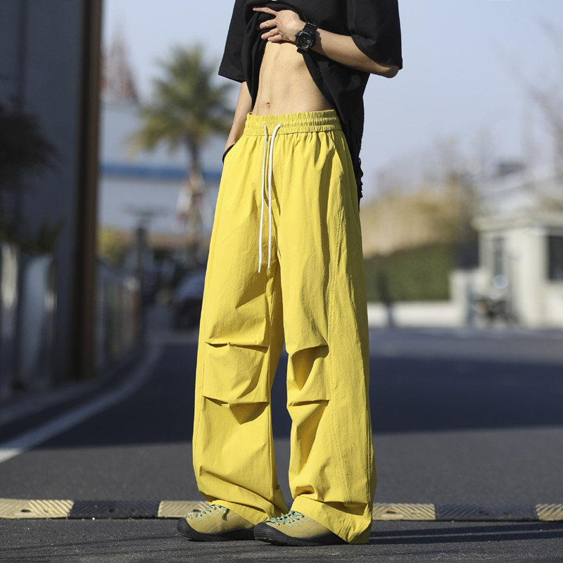 春夏季新款高街褶皱休闲裤男宽松直筒阔腿伞兵裤2820特P45，男装休闲裤，电商B203-1