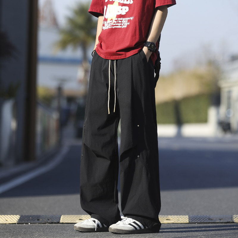 春夏季新款铆钉褶皱休闲裤男潮流宽松直筒伞兵裤2819特P45,男装休闲裤,电商B203-1