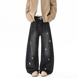 春季新款美式高街卡通动物刺绣牛仔裤男潮流宽松直筒长裤101H P58，男装牛仔裤，电商B203-1