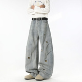 春季美式卡通动物刺绣牛仔裤男潮流宽松直筒弯刀长裤101HP58，男装牛仔裤，电商B203-1