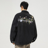 秋季新款美式高街刺绣牛仔外套男士潮流宽松帅气夹克外套537P95，男装工装外套，电商B203-1