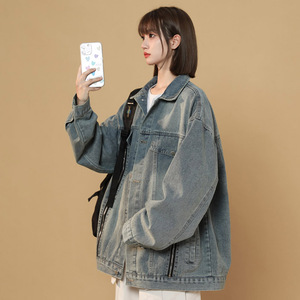 春秋季新款渐变牛仔双拉链设计夹克女外套潮流JK37P95
