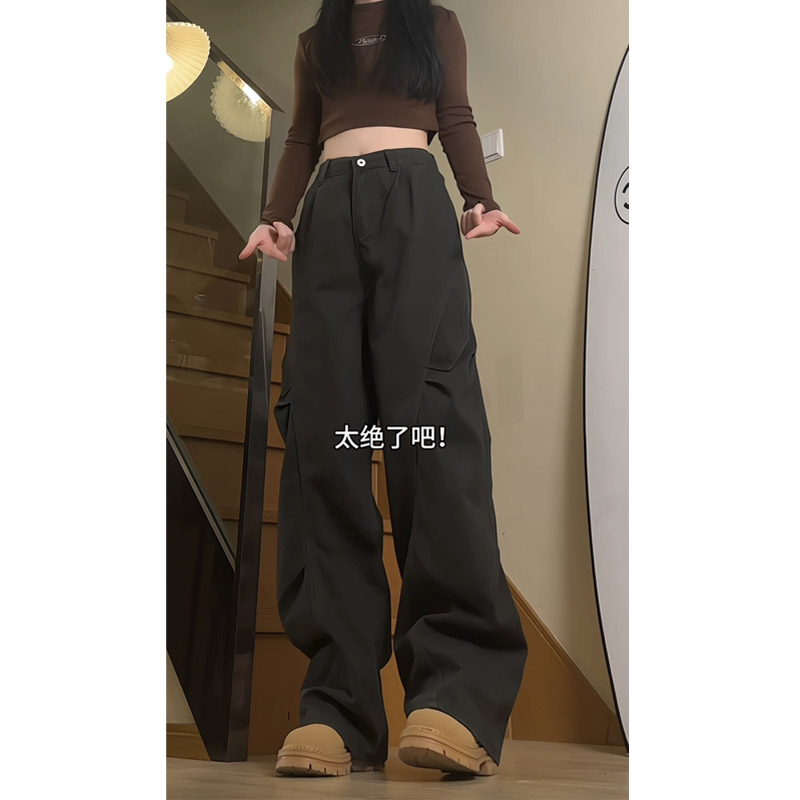 春季新款美式高街复古褶皱工装裤女宽松直筒休闲长裤D239特P48,男装工装外套,电商B203-1