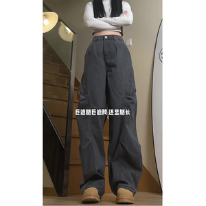 春季新款美式高街复古褶皱工装裤女宽松直筒休闲长裤 D239 特 P48图片
